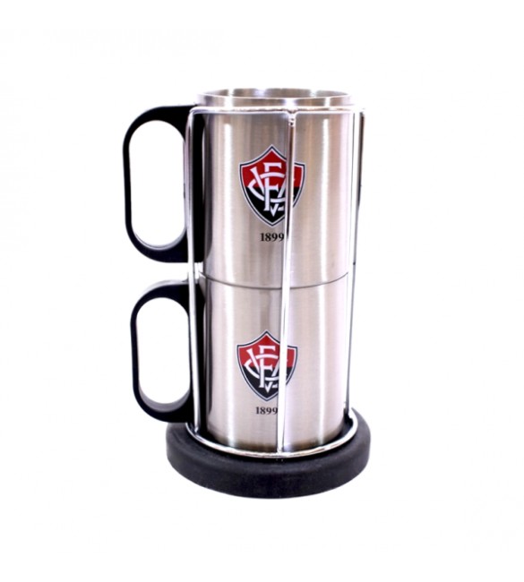 Jogo 2 Canecas Inox Com Suporte  - Vitoria - Produto Oficial Licenciado